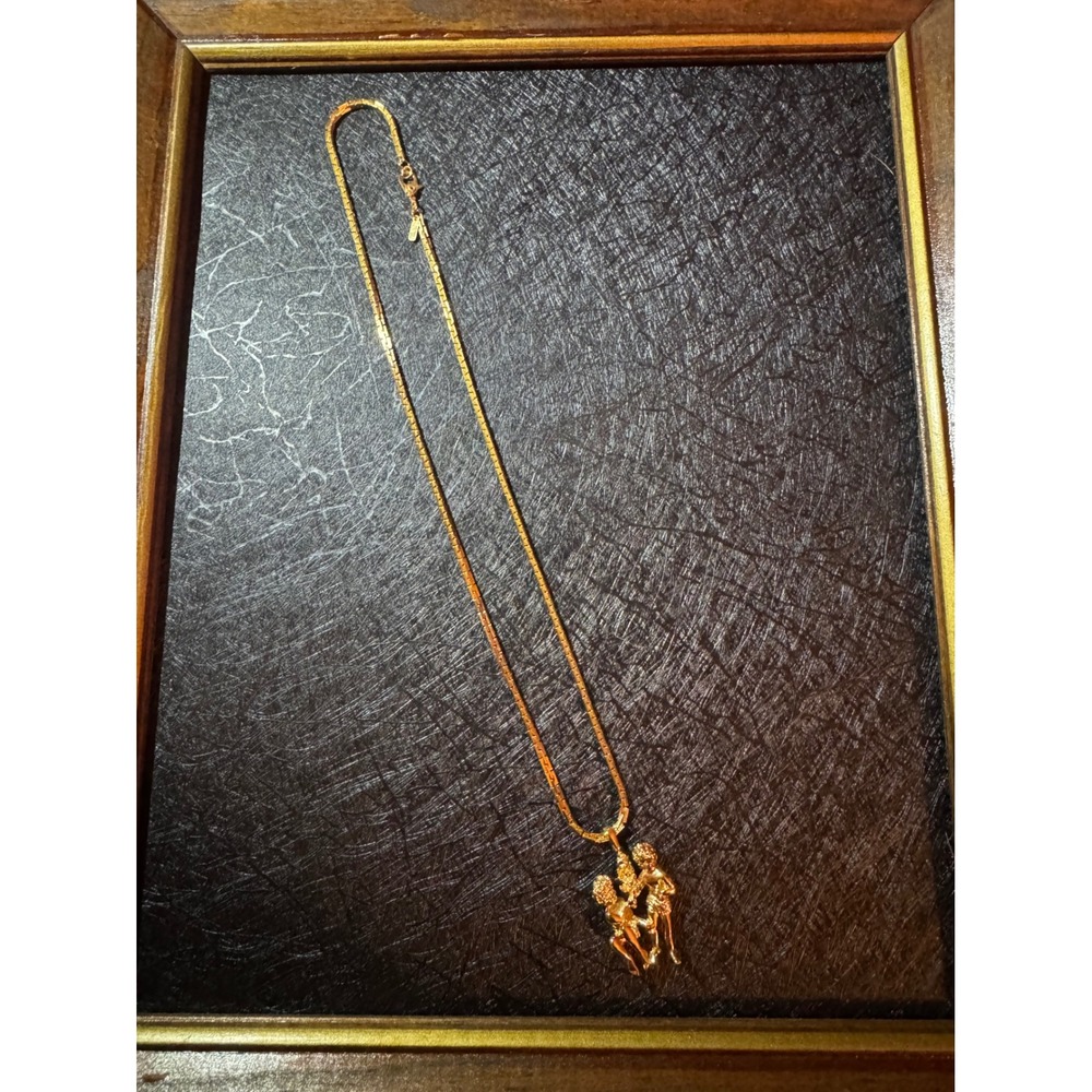Monet Gemini Zodiac Twins Gold Plated Pendant Necklace Vintage 16 Inch Chain